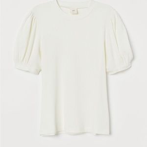 Puff-Sleeved Ribbed Top